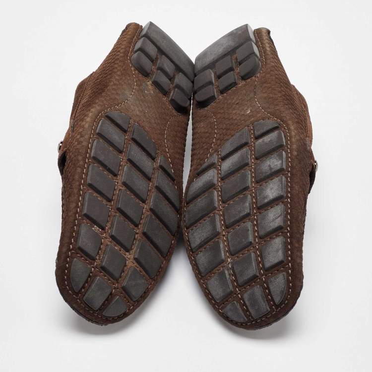 Pre Owned Louis Vuitton Brown Suede Monte Carlo Slip On Loafers Size 40