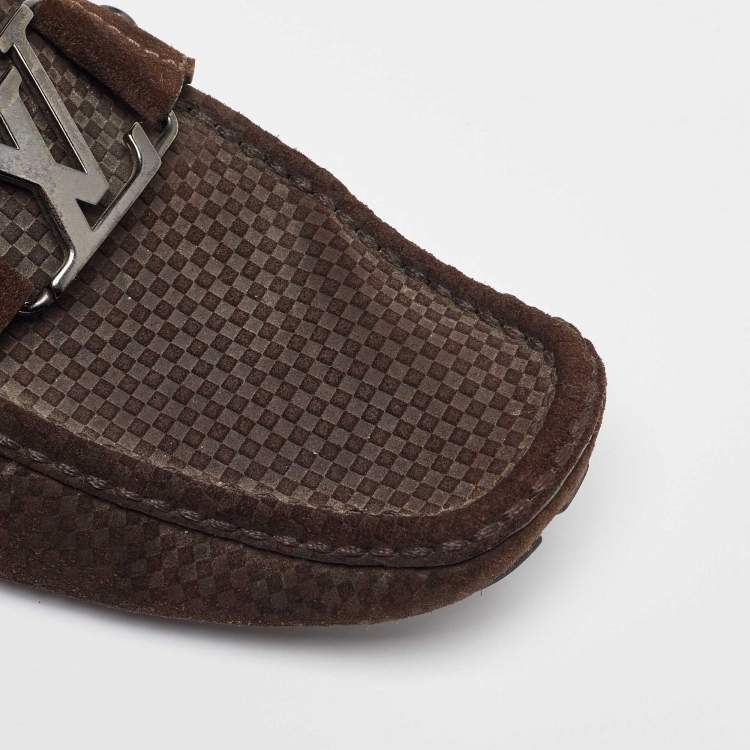 Pre Owned Louis Vuitton Brown Suede Monte Carlo Slip On Loafers Size 40