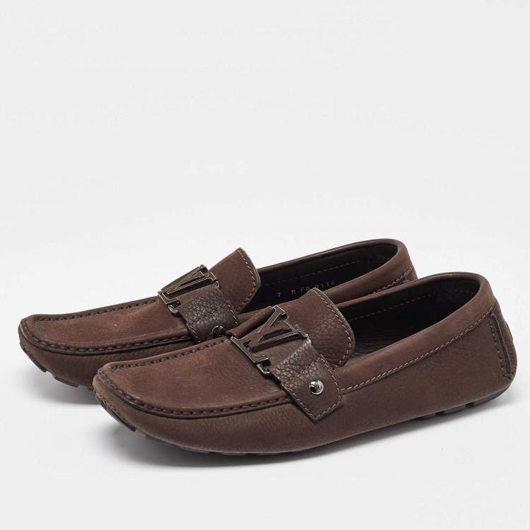 Pre Owned Louis Vuitton Dark Brown Leather Monte Carlo Loafers Size 41