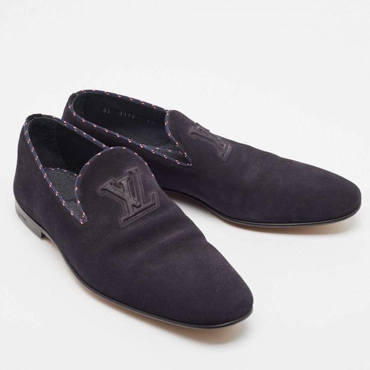 Pre Owned Louis Vuitton Blue Suede Slip On Loafers Size 40.5