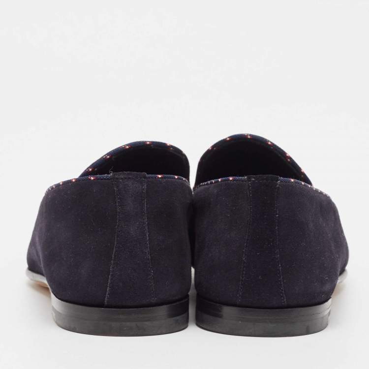 Pre Owned Louis Vuitton Blue Suede Slip On Loafers Size 40.5