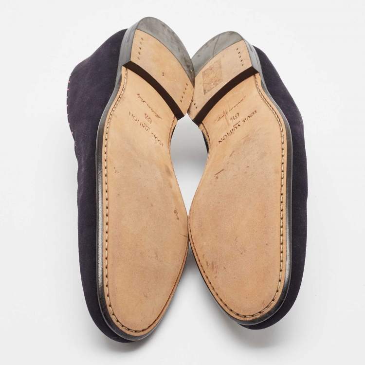 Pre Owned Louis Vuitton Blue Suede Slip On Loafers Size 40.5