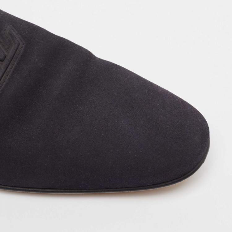 Pre Owned Louis Vuitton Blue Suede Slip On Loafers Size 40.5