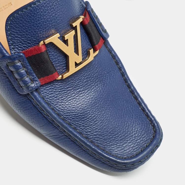 Pre Owned Louis Vuitton Blue Leather Monte Carlo Loafers Size 42.5