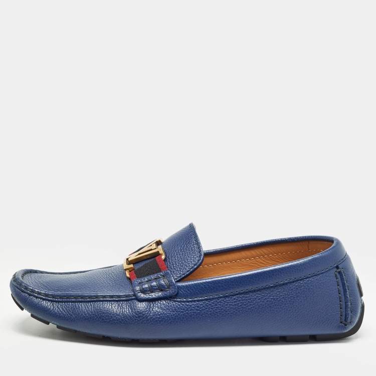 Pre Owned Louis Vuitton Blue Leather Monte Carlo Loafers Size 42.5