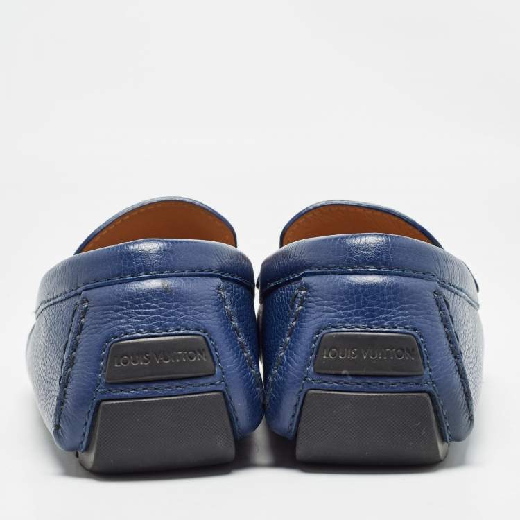 Pre Owned Louis Vuitton Blue Leather Monte Carlo Loafers Size 42.5