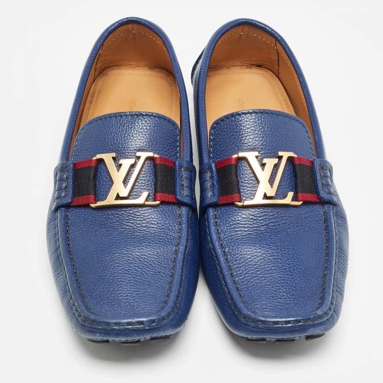 Pre Owned Louis Vuitton Blue Leather Monte Carlo Loafers Size 42.5