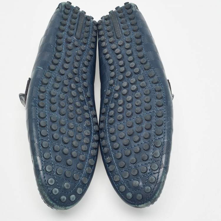 Pre Owned Louis Vuitton Navy Blue Damier Infini Hockenheim Loafers Size 43