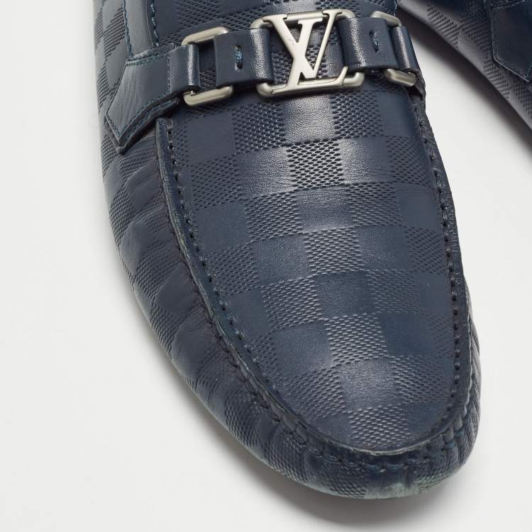 Pre Owned Louis Vuitton Navy Blue Damier Infini Hockenheim Loafers Size 43