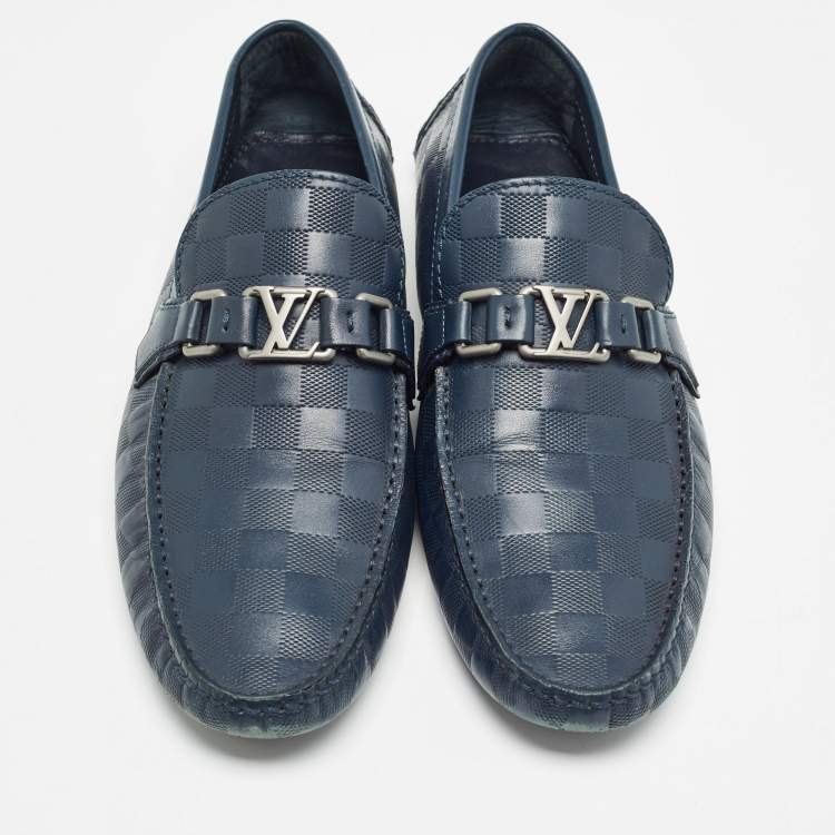 Pre Owned Louis Vuitton Navy Blue Damier Infini Hockenheim Loafers Size 43