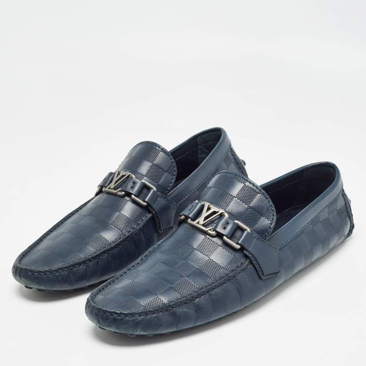Pre Owned Louis Vuitton Navy Blue Damier Infini Hockenheim Loafers Size 43