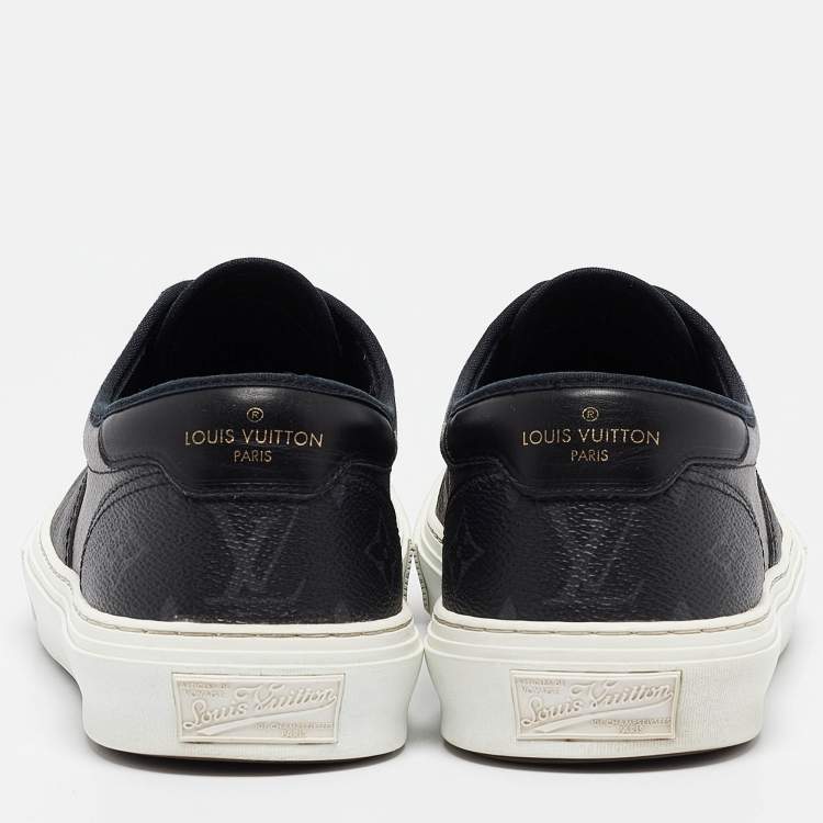 Pre Owned Louis Vuitton Grey/Black Monogram Canvas and Leather Low Top Sneakers Size 42.5