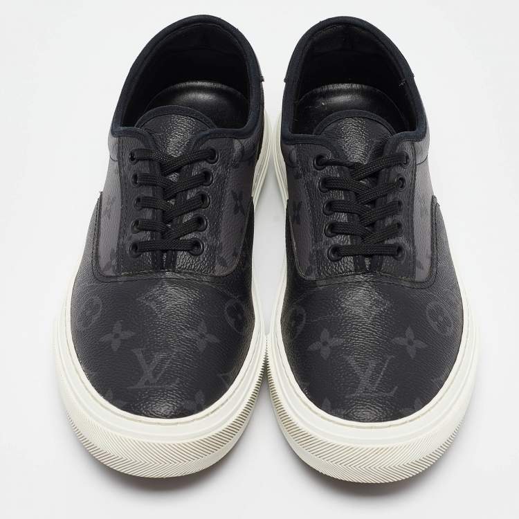 Pre Owned Louis Vuitton Grey/Black Monogram Canvas and Leather Low Top Sneakers Size 42.5