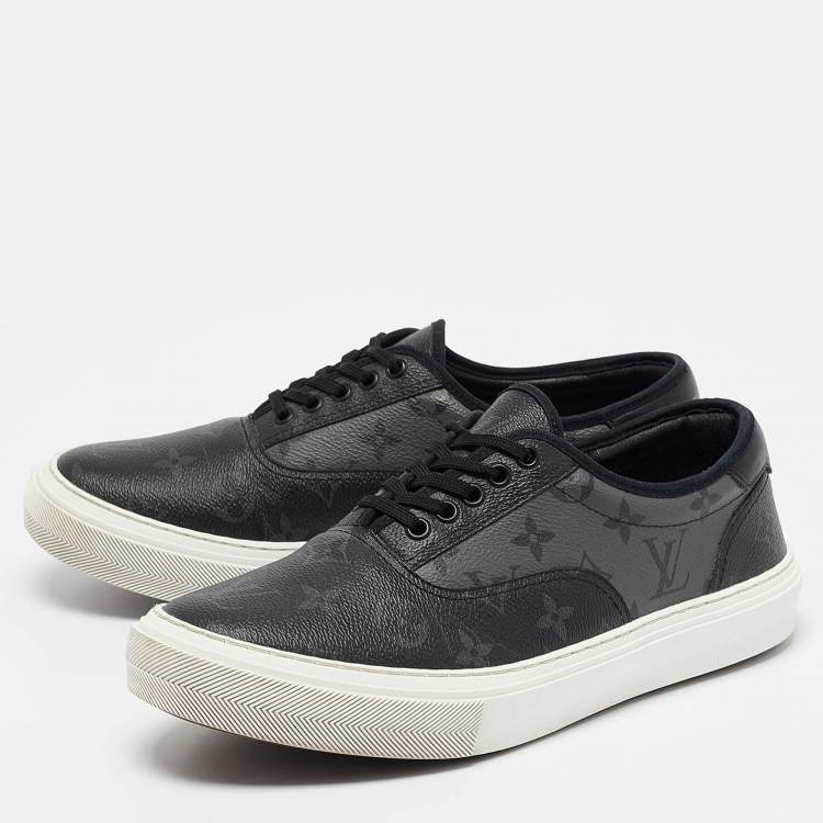 Pre Owned Louis Vuitton Grey/Black Monogram Canvas and Leather Low Top Sneakers Size 42.5