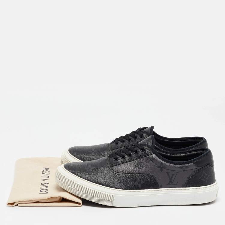 Pre Owned Louis Vuitton Grey/Black Monogram Canvas and Leather Low Top Sneakers Size 42.5