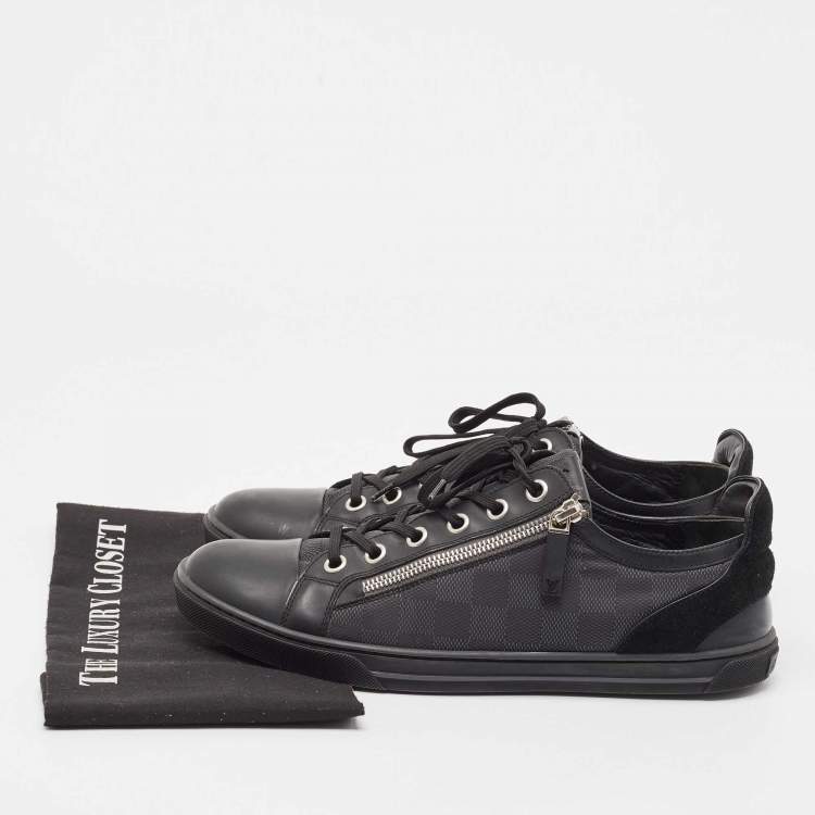 Pre Owned Louis Vuitton Black/Grey Damier Ebene Nylon and Leather Low Top Sneakers Size 42.5
