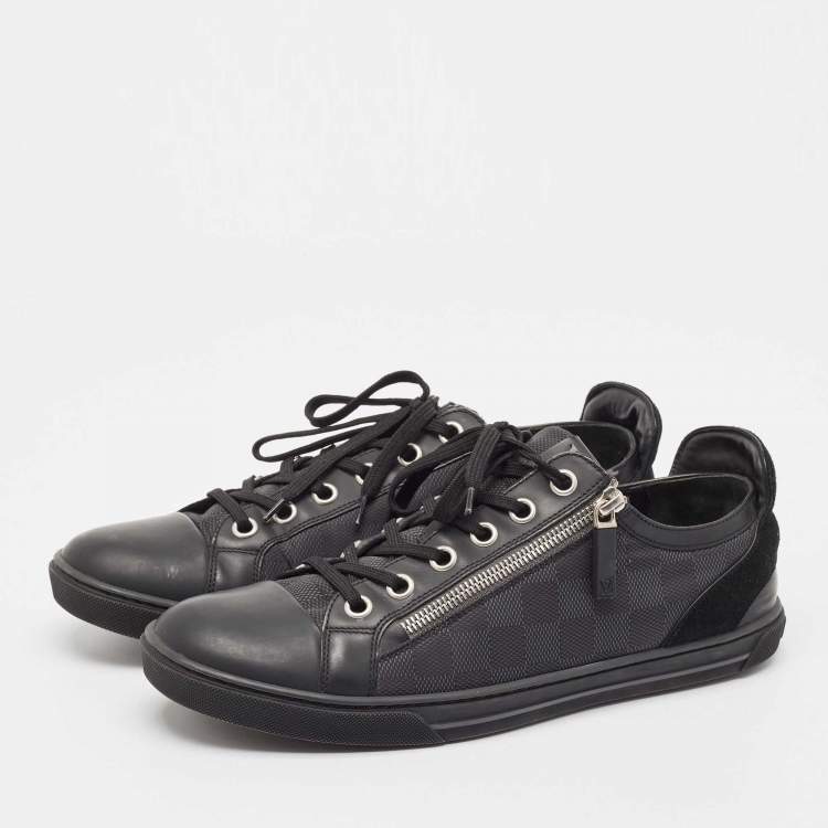 Pre Owned Louis Vuitton Black/Grey Damier Ebene Nylon and Leather Low Top Sneakers Size 42.5