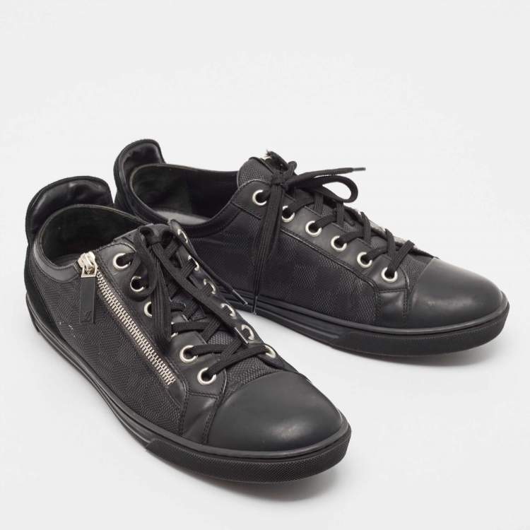 Pre Owned Louis Vuitton Black/Grey Damier Ebene Nylon and Leather Low Top Sneakers Size 42.5