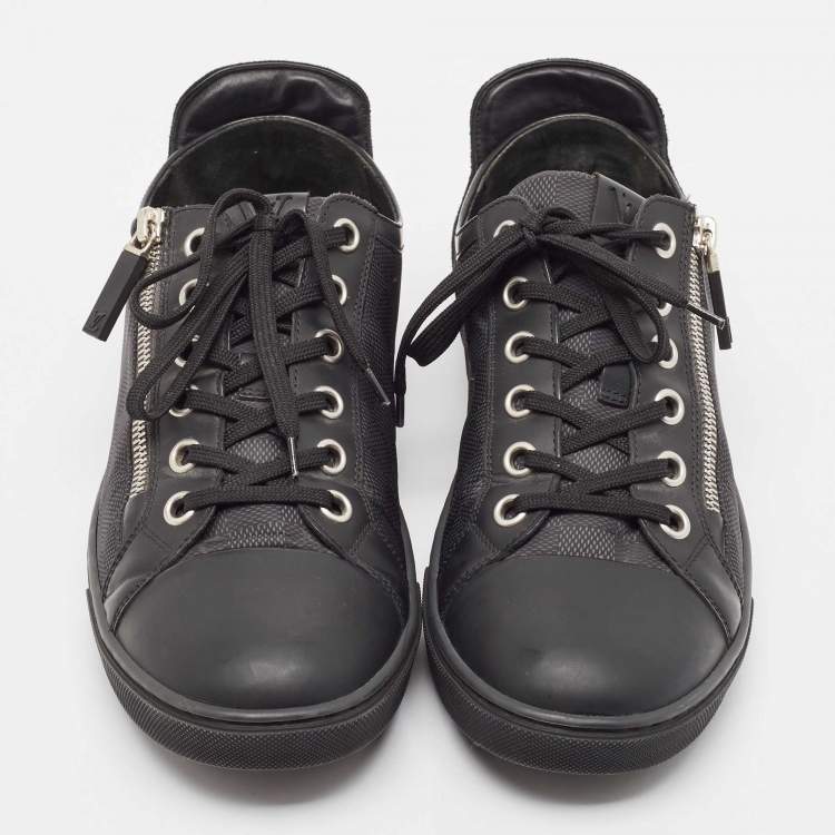 Pre Owned Louis Vuitton Black/Grey Damier Ebene Nylon and Leather Low Top Sneakers Size 42.5