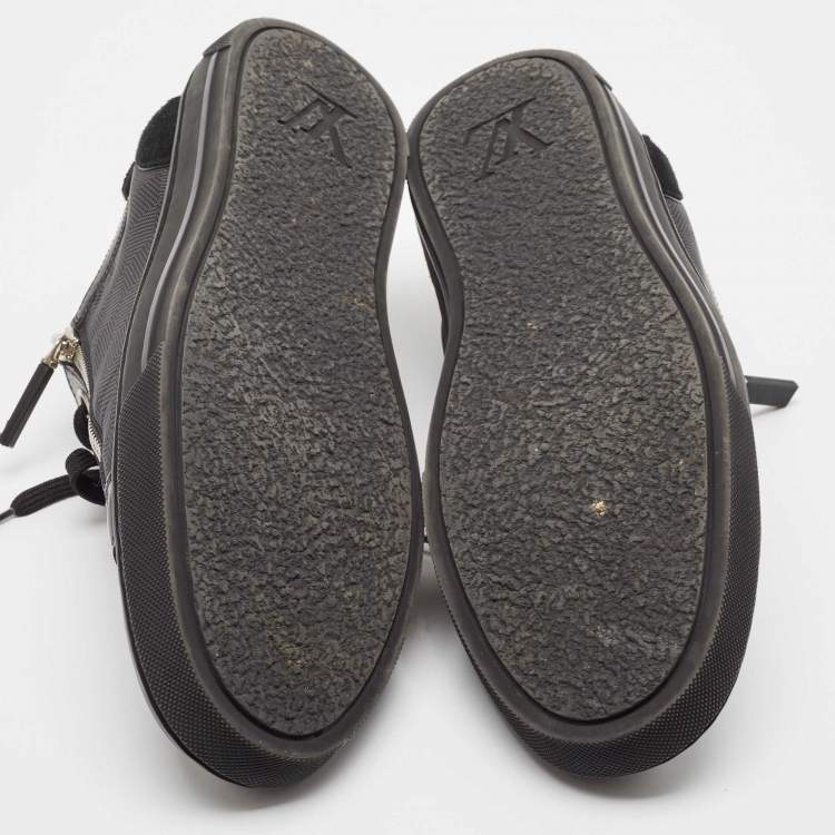 Pre Owned Louis Vuitton Black/Grey Damier Ebene Nylon and Leather Low Top Sneakers Size 42.5