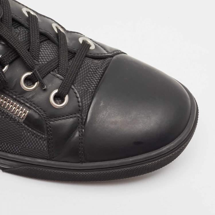 Pre Owned Louis Vuitton Black/Grey Damier Ebene Nylon and Leather Low Top Sneakers Size 42.5