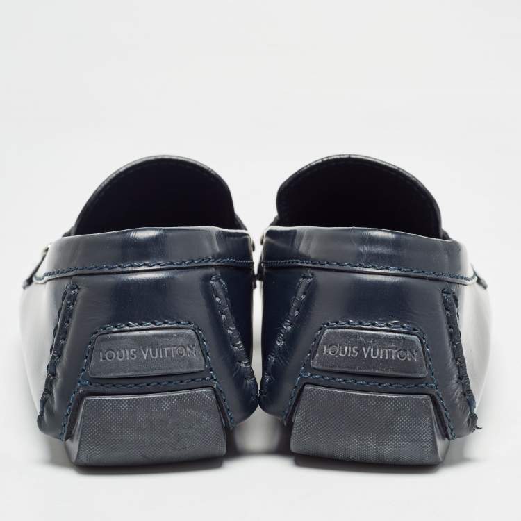Pre Owned Louis Vuitton Navy Blue Leather Monte Carlo Slip On Loafers Size 43