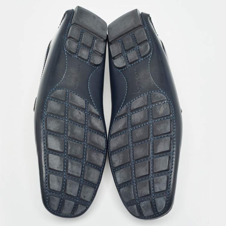 Pre Owned Louis Vuitton Navy Blue Leather Monte Carlo Slip On Loafers Size 43