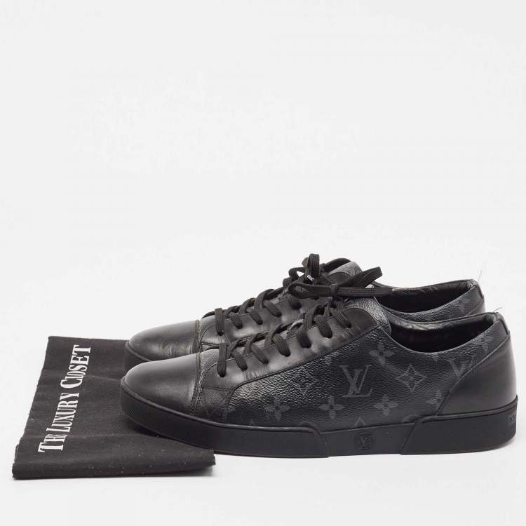 مملوكة مسبقًا Louis Vuitton Black/Grey Leather and Monogram Coated Canvas Match Up Sneakers Size 44