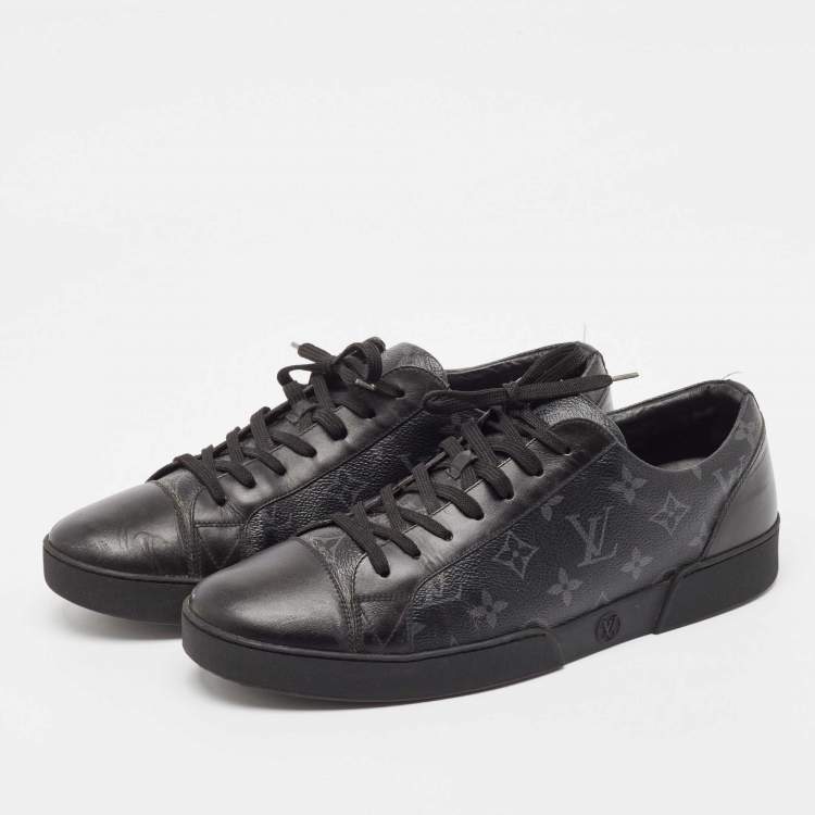 مملوكة مسبقًا Louis Vuitton Black/Grey Leather and Monogram Coated Canvas Match Up Sneakers Size 44