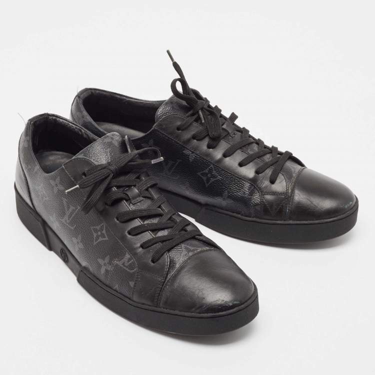 مملوكة مسبقًا Louis Vuitton Black/Grey Leather and Monogram Coated Canvas Match Up Sneakers Size 44