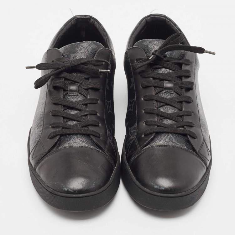 مملوكة مسبقًا Louis Vuitton Black/Grey Leather and Monogram Coated Canvas Match Up Sneakers Size 44