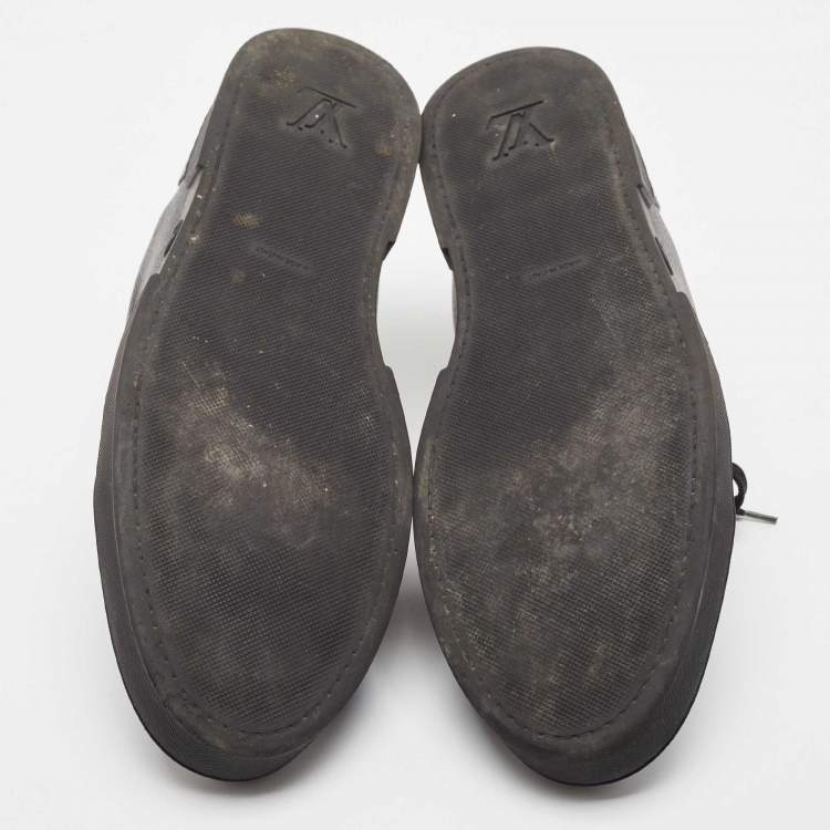 مملوكة مسبقًا Louis Vuitton Black/Grey Leather and Monogram Coated Canvas Match Up Sneakers Size 44