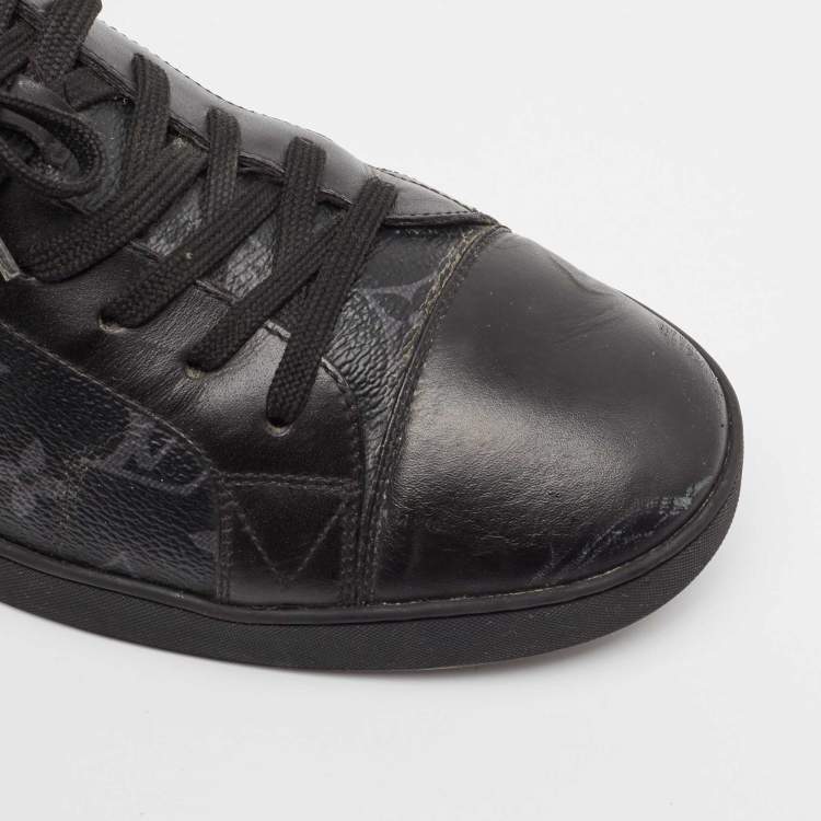 مملوكة مسبقًا Louis Vuitton Black/Grey Leather and Monogram Coated Canvas Match Up Sneakers Size 44