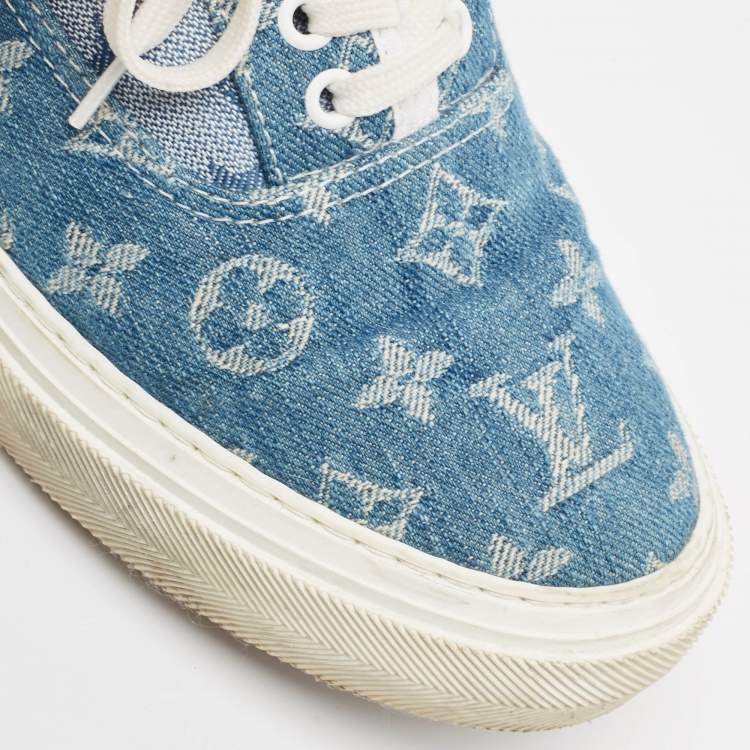 Pre Owned Louis Vuitton Blue Monogram Denim Lace Up Sneakers Size 41.5