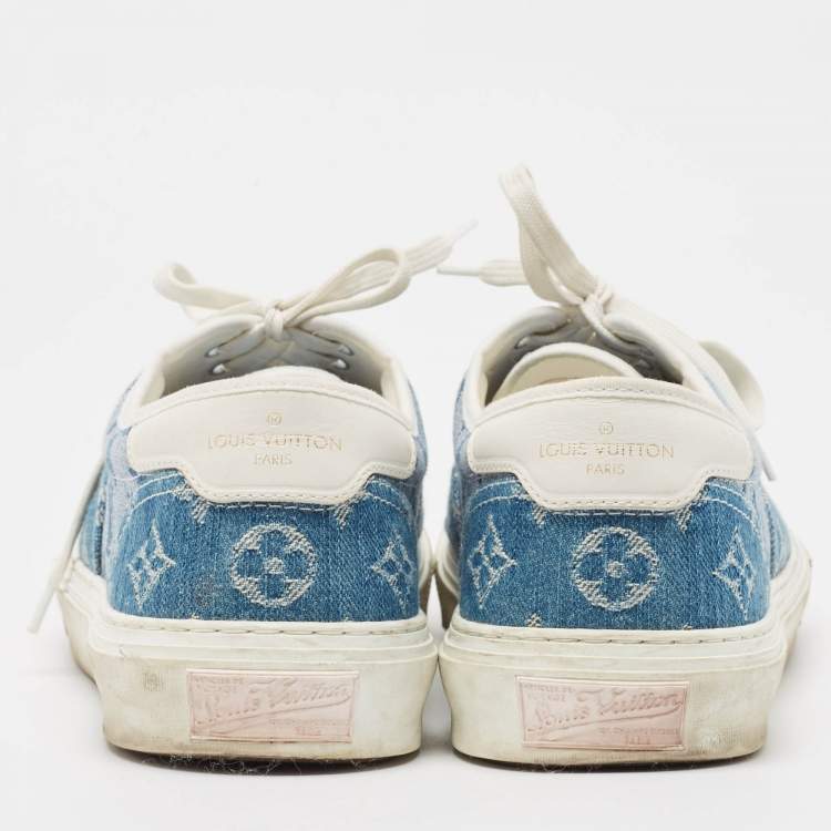 Pre Owned Louis Vuitton Blue Monogram Denim Lace Up Sneakers Size 41.5