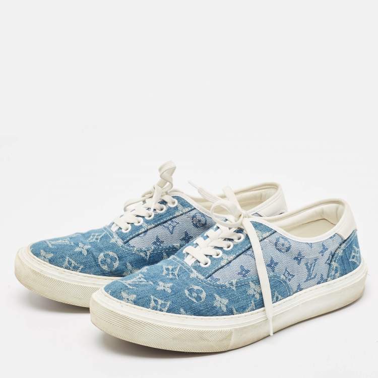 Pre Owned Louis Vuitton Blue Monogram Denim Lace Up Sneakers Size 41.5