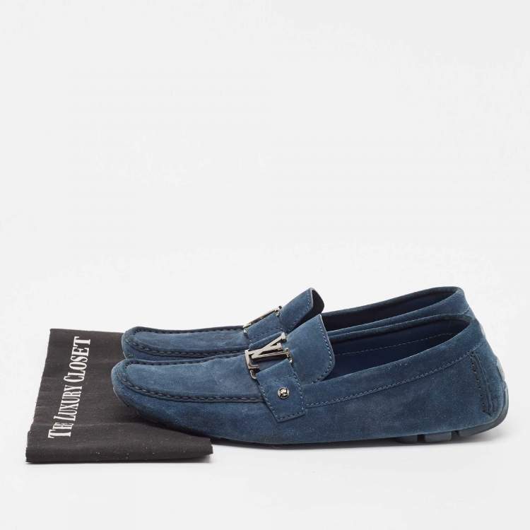 Pre Owned Louis Vuitton Blue Suede Monte Carlo Loafers Size 46