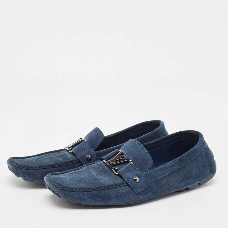 Pre Owned Louis Vuitton Blue Suede Monte Carlo Loafers Size 46