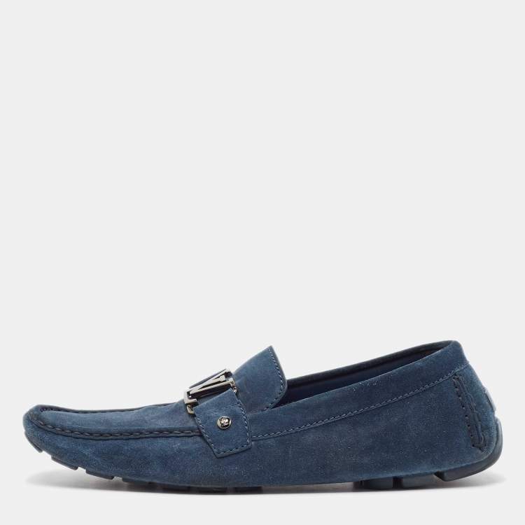 Pre Owned Louis Vuitton Blue Suede Monte Carlo Loafers Size 46