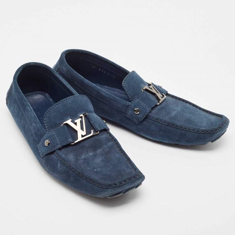 Pre Owned Louis Vuitton Blue Suede Monte Carlo Loafers Size 46
