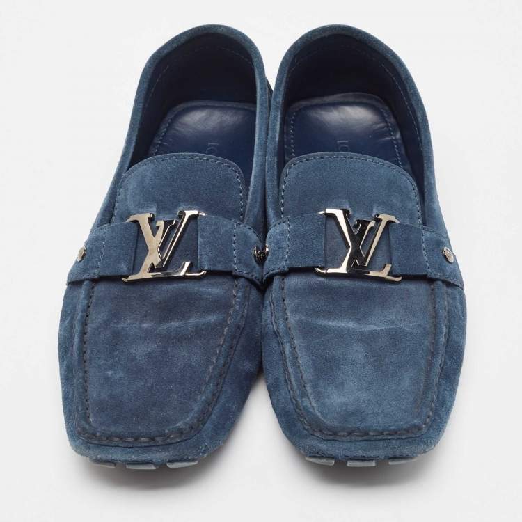 Pre Owned Louis Vuitton Blue Suede Monte Carlo Loafers Size 46