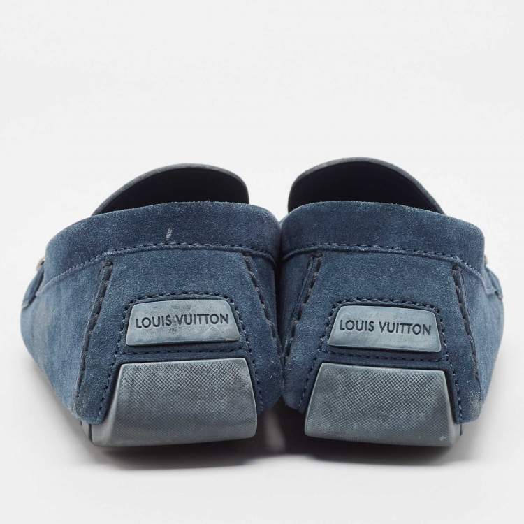 Pre Owned Louis Vuitton Blue Suede Monte Carlo Loafers Size 46