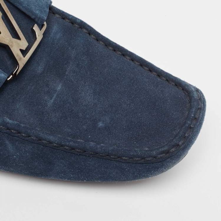 Pre Owned Louis Vuitton Blue Suede Monte Carlo Loafers Size 46