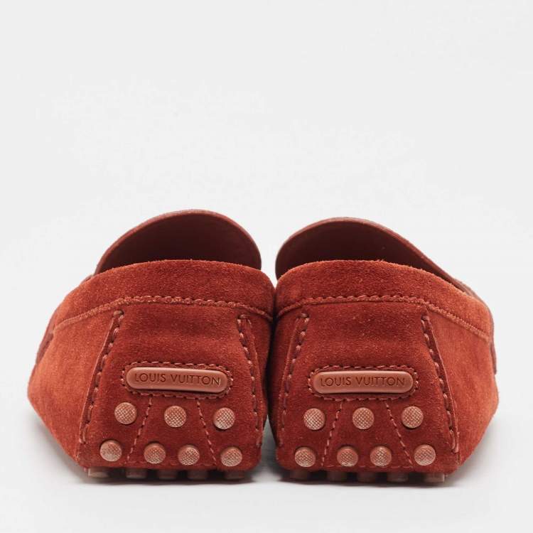 Pre Owned Louis Vuitton Red Suede Hockenheim Loafers Size 45