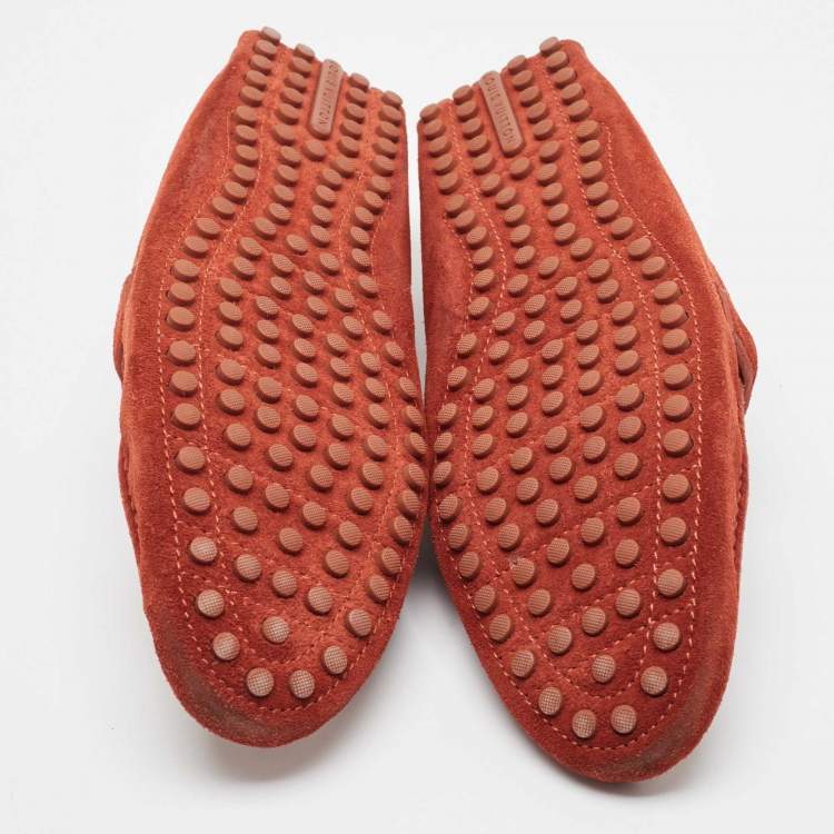 Pre Owned Louis Vuitton Red Suede Hockenheim Loafers Size 45