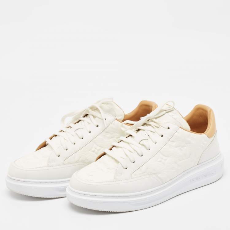 Pre Owned Louis Vuitton White/Brown Monogram Leather Beverley Sneakers Size 41.5