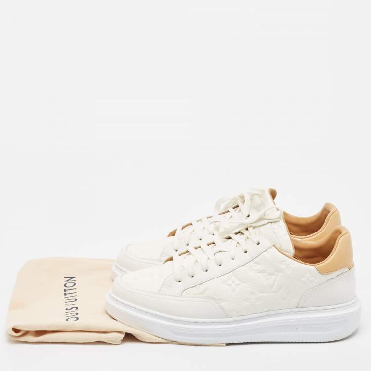 Pre Owned Louis Vuitton White/Brown Monogram Leather Beverley Sneakers Size 41.5