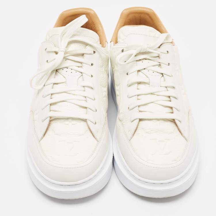 Pre Owned Louis Vuitton White/Brown Monogram Leather Beverley Sneakers Size 41.5