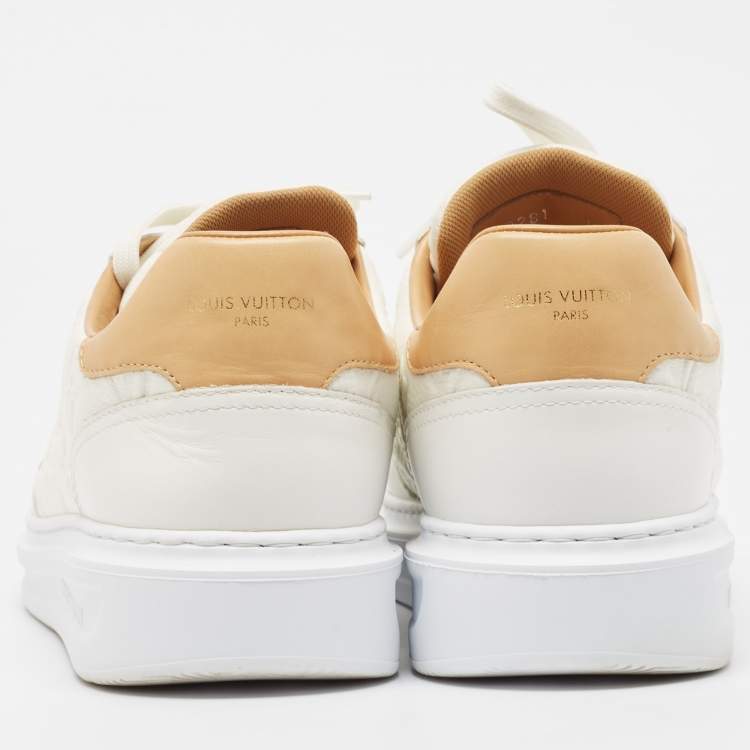 Pre Owned Louis Vuitton White/Brown Monogram Leather Beverley Sneakers Size 41.5