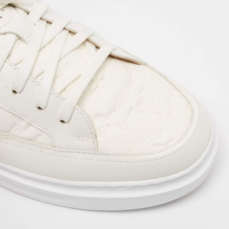 Pre Owned Louis Vuitton White/Brown Monogram Leather Beverley Sneakers Size 41.5
